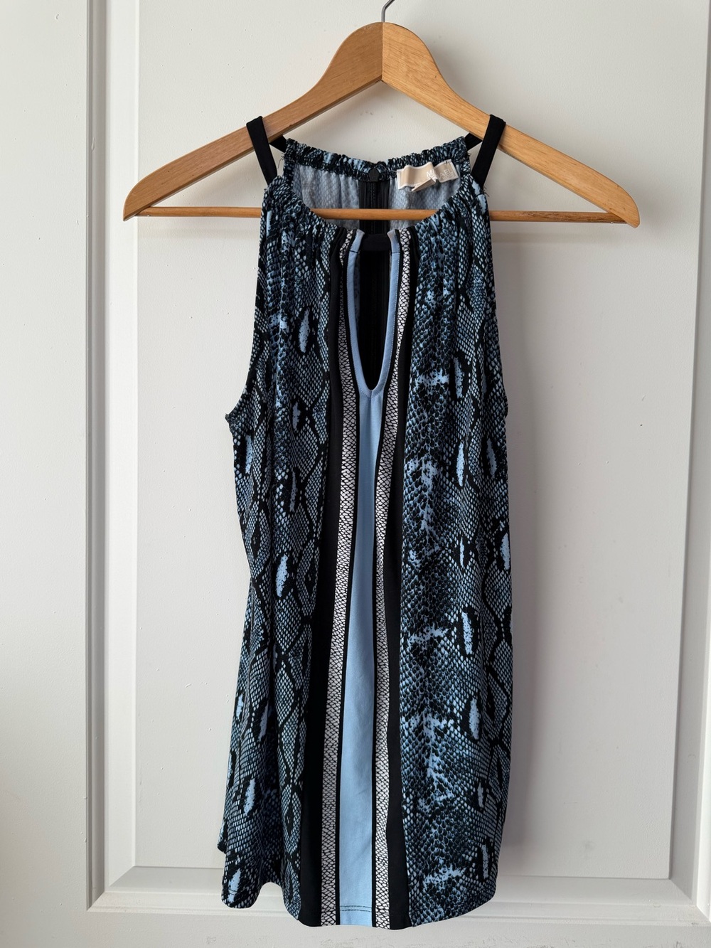 Michael Kors Blue and Black Snake-Print Halter Top